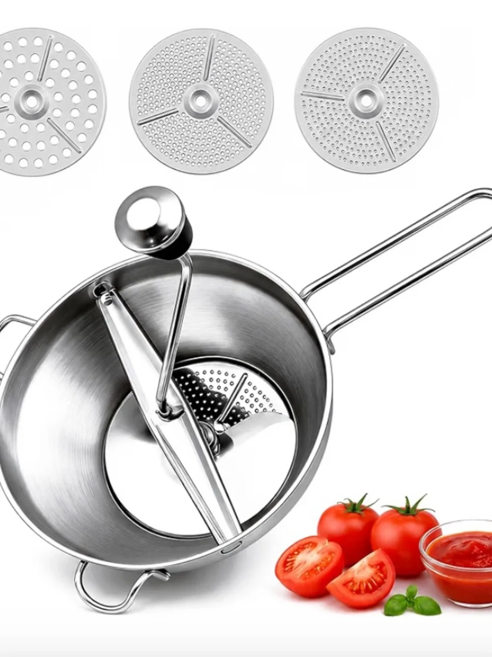 Stainless Steel Food Mill with 3 Interchangeable Discs